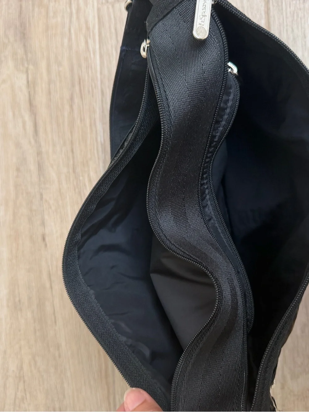 Lesportsac Black Gloss Nylon Messenger Bag with Adjustable Strap